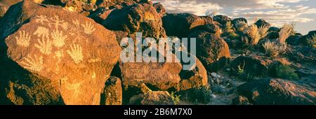 Sculture sulle rocce al Petroglyph National Monument, Albuquerque, New Mexico, USA Foto Stock