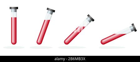 Icona del test del sangue. Campioni di sangue in provette di vetro. Icone vettoriali isolate. Analisi del sangue. Illustrazione Vettoriale