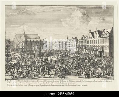 Feest bij de intocht van Leopold i a Brussel, 1686 Intocht van Leopold i a Brussel na het verslaan van de Turken, 1686 (seriettel) Partito all'ingresso di Leopold i a Bruxelles, La piazza è piena di gente e sullo sfondo c'è la Madonna del Sablon. Ci sono tre pile alte in su con i fuochi d'artificio. Guida a destra in carrozze verso il palazzo. Sono la folla brontolosa. Produttore : stampatore: Romeyn de Hooghe Al proprio disegno: Romeyn de Hooghe Luogo fabbricazione: Haarlem datazione: 1686 - 1687 caratteristiche Fisiche: Materiale di incisione: Tecnica della carta: Incisione dimensioni: Bordo della piastra: H 41 Foto Stock