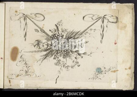 Il festone pende su un nastro. In basso a sinistra e a destra sono stilizzati tendaggi a foglie nere a gebeeld. Produttore : progettare: Friedrich Jacob Morrison (edificio elencato) stampatore: Anonimo editor: Anonimo Place making: To draft Germany Print autore: Germany (possible) editore: Vienna Data: 1699 Materiale: Paper Tecnica: Acquaforte dimensioni : bordo della piastra: H 173 mm × W 260 mm Foto Stock