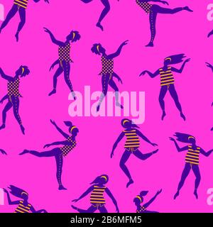 Modello senza cuciture con silhouette da donna danzanti. Illustrazione del vettore piatto. Illustrazione Vettoriale