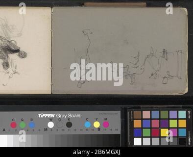 Figuurstudies In het midden ruiters. Pagina 24 uit een schetsboek met 37 bladen. Produttore : relatore per parere: George Hendrik BreitnerPlats fabbricazione: Scheveningen Incontri: 1880 - 1882 kenmerken Fisico: Potlood op grijs materiale: Papier potlood Oggetto: Adulto manchildhorse-sleighadult donna Foto Stock