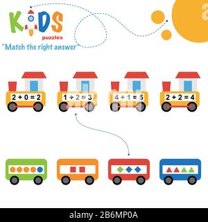 Facile corrispondenza matematica colorata la giusta risposta pratica foglio di lavoro per prescolare e scuola elementare bambini. Illustrazione Vettoriale