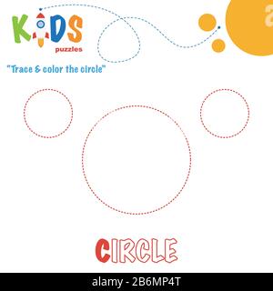 Traccia e colora la forma. Esercitazione sul foglio di lavoro della prescolastica. Foglio di lavoro stampabile facile e colorato per i bambini. Illustrazione Vettoriale