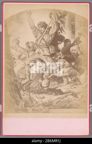 Fotoreproductie van de tekening door Arthur Grottger uit de serie Litouwen, voorstellende een man met een vlag tijdens een gevecht Fotoreproductie van de tekening door Arthur Grottger uit de serie Litouwen, voorstellende een man met een vlag tijdens een gevecht Object Type : kabineten-numer: Naam, recto: ‘[...]ert [...]ograff’naam, vero, gestempeld: ‘Vosmaer’ fabbricante : fotografaf: Anoniemnaar tekening van: Artur Grottger (vermeld op object) dating: CA. 1870 - ca. 1890 Materiale: Fotopapier karton Techniek: Albuminedruk dimensioni: Foto Foto Stock