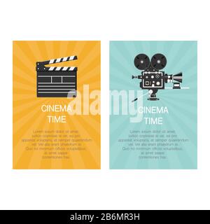 Tempo di cinema. Cartoon poster set vettore mockup. Illustrazione Vettoriale