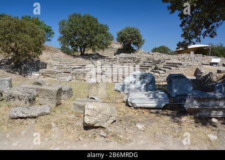 Le rovine della leggendaria antica città di Troia vicino Canakkale, Turchia. Foto Stock