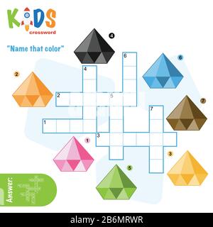Facile cruciverba 'Nome che colore', per i bambini in scuola elementare e media. Modo divertente per praticare la comprensione del linguaggio ed espandere vocabolare Illustrazione Vettoriale