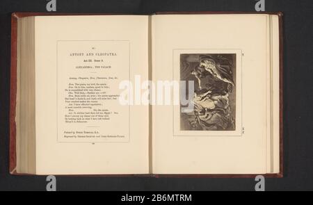 Fotoreproductie van een prent naar een schilderij door Henry Tresham, voorstellend een scene uit Antonius en Cleopatra door William Shakespeare te zien is akte III, scene 9 met Marcus Antonius, Cleopatra en Eros in een paleis in Alexandrië. Produttore : fotograaf: Stephen Aylingnaar prent van: Georg Siegmund Facius (vermeld op object)naar schilderij van: Henry Tresham (vermeld op object)Plats fabbricante: Londen Dating: CA. 1854 - in di voor 1864 Materiale: Fotopapier Techniek: Albuminedruk dimensioni: Foto: H 71 mm × b 99 mmToelichtingFoto op pagina 359. Oggetto: Specifieke literaire werken Foto Stock