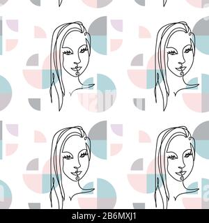 Ragazza, donna faccia modello con lo svizzero modernismo forme geometriche. Illustrazione Vettoriale