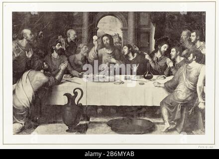 Fotoreproductie van een schilderij door Juan de Juanes, voorstellend het Laatste Avondmaal riproduzione fotografica di un dipinto di Juan de Juanes, raffigurante l'ultima cena Oggetto tipo: Riproduzione fotografica numero articolo: RP-F-F01215-ad Iscrizioni / marchi: Iscrizione, recto left, in rilievo 'cuadros del R. Museo M [...] ', lettera M probabilmente intrecciata con altri due caratteri Descrizione: Parte di viaggio Album registrazioni di opere d'arte, persone e vedere dove: Condizioni in Spanje. Produttore : fotografo: Anonimo alla pittura: Juan de Juanes Dating: 1860 - ca. 1875 caratteristiche Fisiche: Albumen p Foto Stock