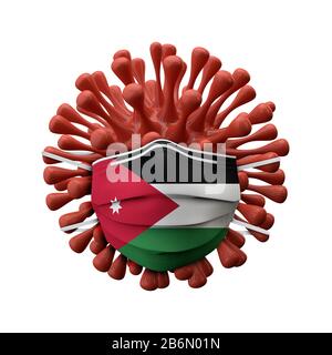 Maschera protettiva Jordan flag su un virus batterico. Rappresentazione 3D Foto Stock