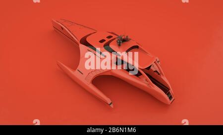 Moderno yacht sul mare. figura 3d. Isolato su rosso. Foto Stock