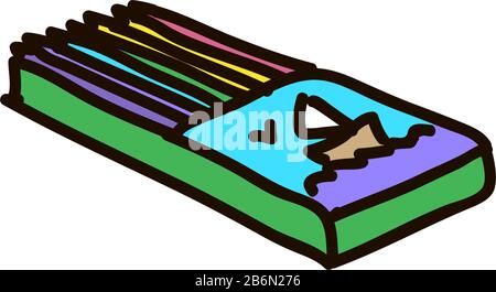 Scatola di matite di legno su sfondo bianco Illustrazione Vettoriale