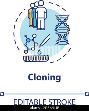 Icona concetto di clonazione. Riproduzione asessuale. Biotecnologia e ingegneria genetica. Illustrazione della linea sottile dell'idea di tecnologia riproduttiva. Vettore Illustrazione Vettoriale