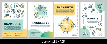 Snakebite, azione veleno rettile e modello di brochure di pronto soccorso. Volantino, opuscolo, stampa dépliant, copertina con icone lineari. Layout vettoriali per Illustrazione Vettoriale