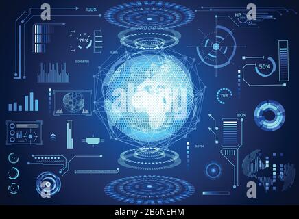 tecnologia astratta ui futuristico concetto mondo hud interfaccia elementi ologramma di dati digitali grafico, comunicazione, e cerchio percentuale vitalità Illustrazione Vettoriale