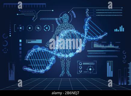 Tecnologia astratta ui concetto futuristico umano digitale DNA sanità di interfaccia hud elementi ologramma di dati digitali grafico, comunicazione, innova Illustrazione Vettoriale