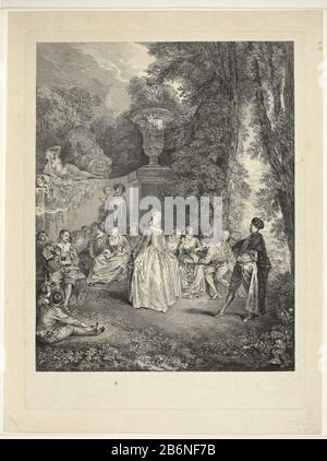 Galant Company in tuinFêtes VénitiennesOeuvre of Antoine Watteau (titolo della serie) l'Oeuvre d'Antoine Watteau (titolo della serie) Property Type: Picture Item number: RP-P-OB-42.429Catalogusreferentie: IFF 18e siècle 30Opmerking: Undocumented state .LeBlanc 91 Iscrizioni / marchi: Collector's mark, verso, timbrato: Jean Lugaucet fabbricante: Jean Lugaugaucer: Jean de Jean   Antoine Veuve ChereauPlats manufacture: Printmaker France to painting: France Editore: Paris Data: 1732 caratteristiche Fisiche: Acquaforte, engra e dot work ; pressione di prova per lettera materiale: Carta T. Foto Stock