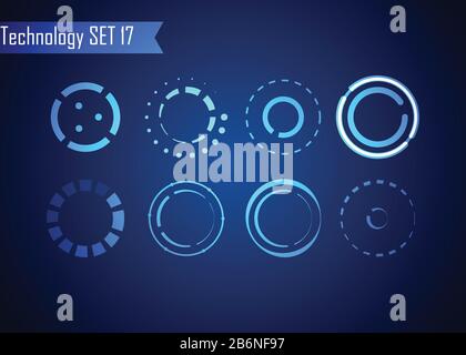 Set Of Circle Abstract Digital Technology Ui Futuristico Interfaccia Virtuale Hud Elementi Sci- Fi Utente Moderno Per Il Movimento Grafico, Tecnologia A Tema, Gioco Illustrazione Vettoriale