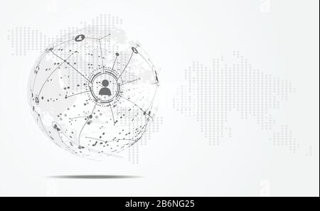 Connection abstract Global World map dot line Triangle and points concept business Global network Connection. Illustrazione vettoriale sul retro grigio hi-tech Illustrazione Vettoriale