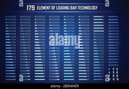 Set Of Loading Bar Abstract Digital Technology Ui Futuristico Interfaccia Virtuale Hud Elementi Sci- Fi Utente Moderno Per Il Movimento Grafico, Tecnologia A Tema, Illustrazione Vettoriale