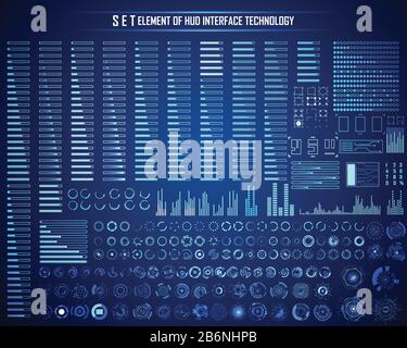 Set Of Circle, Loading Bar, Hud Abstract Digital Technology Ui Futuristico Interfaccia Virtuale Hud Elementi Sci-Fi Modern User For Graphic Motion, Tema Illustrazione Vettoriale