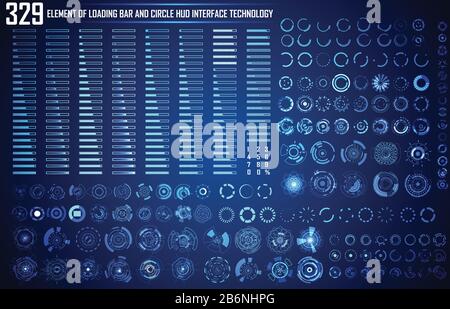 Set Of Circle And Loading Bar Abstract Digital Technology Ui Futuristico Interfaccia Virtuale Hud Elementi Sci- Fi Utente Moderno Per Il Movimento Grafico, Tema T. Illustrazione Vettoriale