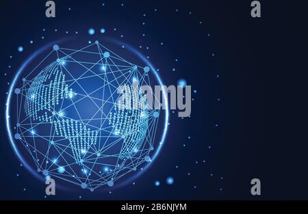 tecnologia astratta concetto mondo rete di collegamento digitale su sfondo hi-tech Illustrazione Vettoriale