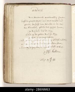 Gedicht op het zwaarmee Johan van Oldenbarnevelt nel 1619 Zou zijn onthoofd Poema sul PESANTE d che Johan van Barneveld nel 1619 sarebbe decapitato tipo di oggetto: Scrittura a mano numero articolo: Nm-NM-4282-51 (V) Descrizione: Fresh from Jan van Hoven (seconda parte). Parte del libro delle poesie degli anni 1743-1745 alla spada con cui Johan van Barneveld sarebbe decapitato nel 1619. La spada era di proprietà del francese Greenwood. Produttore : scrittore: Jan van Hoven (personalmente firmato) Luogo di produzione: Den Haag Data: 28 settembre 1744 caratteristiche Fisiche: Scrittura a mano con penna in materiale marrone: Inchiostro di carta tec Foto Stock