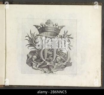 Gekroonde initialen JFB Numismata virorum illustrium ex Barbadica gente (serietitel) una console con un ramo di palma e alloro e le iniziali JFB (jn. Francesco Barbarigo). Sopra una corona. La stampa fa parte di un album fabbricante: Printmaker: Robert Audenaerd (listed building) cliente: Giovanni Francesco Barbarigo (listed property) Luogo di produzione: Roma Data: 1673 - 1743 caratteristiche Fisiche: Car material: Paper Technique: Engra (printing process) dimensioni: Plate edge: H 181 mm × W 179 mm Oggetto: InitialWie: Giovanni Francesco Barbarigo Foto Stock