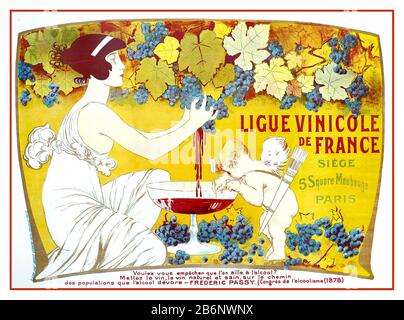 Poster vino d'epoca 1900s Art Nouveau LIGUE VINICOLE DE FRANCE (LEGA DEL VINO DI FRANCIA) Poster di attenzione sugli effetti del consumo di alcol. Litografia a colori, c.O31, Emmanuel-Joseph Orazi (1860-1934) stampato da Charles Verneau, Parigi, Francia Foto Stock