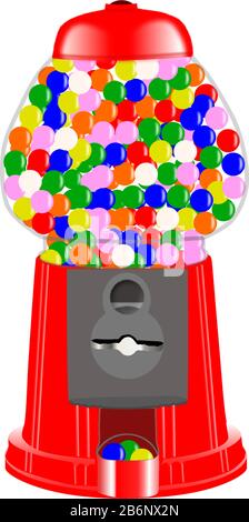 Macchina gombratrice vecchio stile con coloratissime gumballs in un contenitore di vetro. Illustrazione Vettoriale