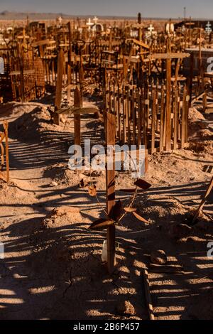 Pampa Union ex ufficio cimitero ex ufficio Pampa Union, deserto di Atacama, Cile settentrionale Foto Stock