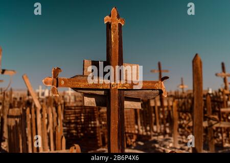 Pampa Union ex ufficio cimitero ex ufficio Pampa Union, deserto di Atacama, Cile settentrionale Foto Stock