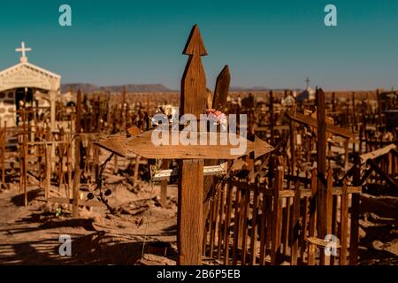 Pampa Union ex ufficio cimitero ex ufficio Pampa Union, deserto di Atacama, Cile settentrionale Foto Stock