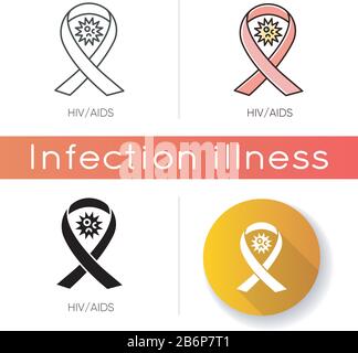 HIV, icona AIDS. Stili di colore lineare nero e RGB. Virus dell'immunodeficienza umana, sindrome da immunodeficienza acquisita. Malattia infettiva. Consapevolezza Illustrazione Vettoriale