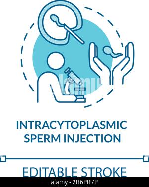 Icona del concetto di iniezione intracitoplasmatica dello sperma turchese. Fecondazione in vitro. Illustrazione di linea sottile di idea di gravidanza alternativa. Vettore isolato Illustrazione Vettoriale