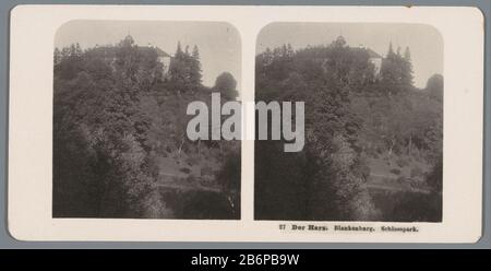 Gezicht op Schloss Blankenburg Der Harz Blankenburg Schlosspark (titel op Object) Vista di Schloss BlankenburgDer Harz. Blankenburg. Schlosspark (oggetto del titolo) Tipo Di Proprietà: Immagine stereo numero articolo: RP-F 00-9014 Iscrizioni / marchi: Numero, recto, stampato: '27 .'opschrift, vero, stampato: Neue Gesellschaft Photo A.-G., Berlin-Steglitz 1904.' fabbricante : fotografo: Neue Photo Gesellschaft (elenco proprietà) Fabbricazione Luogo: Harz Dating: 1904 Materiale: Carta di cartone tecnica: Gelatina media dimensioni di stampa: Secondario: Argento H 88 mm × W 179 mm Soggetto: Castello di montagna dove: Schl Foto Stock