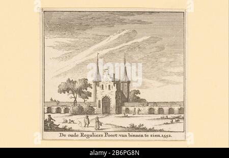 Gezicht op de Eerste Regulierspoort te Amsterdam, 1552 De oude Reguliers Poort, van binnen te zien 1552 (titel op Object) Vista Del Primo Regulierspoort Amsterdam, visto dalla città nella situazione intorno al 1552. Questo edificio sorgeva sul sito dell'odierna Mint Tower, fu costruito tra il 1480 e il 1487 e servito fino al 1586 come porta della città. Nel 1618 bruciò af. Produttore : stampatore Jan Goeree Editore: Andries van Damme (possible) editore: Arend van Huyssteen (possible) Luogo di produzione: Amsterdam Data: 1723 - 1738 Materiale: Carta Tecnica: Acquaforte / engra (processo di stampa) dimensioni: See Foto Stock