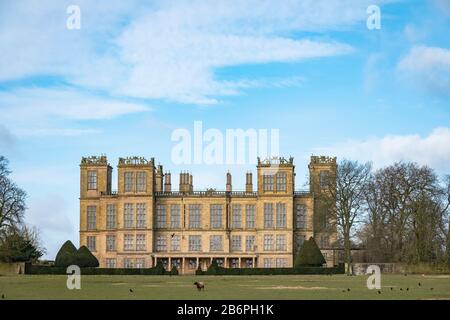 Hardwick Hall vicino a Chesterfield, Derbyshire, Inghilterra, Regno Unito Foto Stock