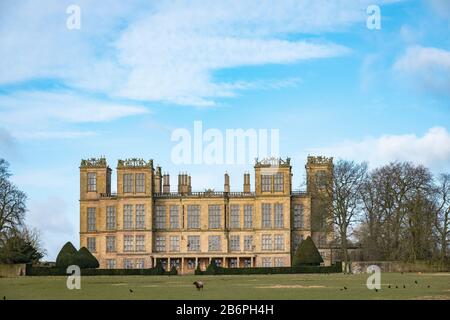 Hardwick Hall vicino a Chesterfield, Derbyshire, Inghilterra, Regno Unito Foto Stock