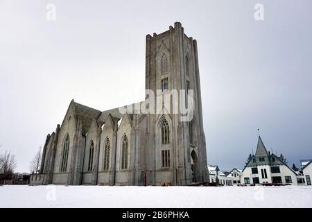 Landakotskirkja, Cattedrale di Cristo Re, Reykjavík, capitale e la più grande città d'Islanda, Ísland, Europa Foto Stock