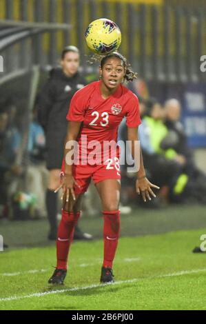 Calais, Francia. 10th Mar, 2020. VALENCIENNES, FRANCIA. Mar 10th: 20200310 Calais, Francia : Canadian Jayde Riviere (23) nella foto durante la partita femminile di calcio tra le squadre nazionali del Brasile e del Canada il terzo e ultimo giorno di incontro del Tournoi de France 2020, un prestigioso torneo di womenshwomnogen amichevole nel Nord della Francia, martedì 10 marzo 2020 a Calais, Francia . Photo SPORTPIX.BE | DIRK VUYLSTEKE Dirk Vuylsteke/SPP-Sportpix Credit: SPP Sport Press Photo. /Alamy Live News Foto Stock