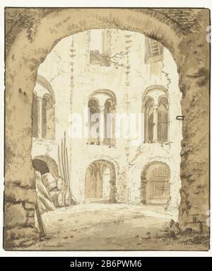 Gezicht op de kapel van het Valkhof te Nijmegen interno della Cappella di San Nicola sul Valkhof a Nijmegen. Produttore : disegnatore: Abraham Rademaker A disegno di Willem Schellinks Datato: 1685 - 1735 caratteristiche Fisiche: Matita, penna e pennello in materiale marrone: Carta inchiostro matita Tecnica: Dimensioni penna / pennello: H 200 mm × W 170 mm Oggetto: Nomi di città e villaggi (CON NOME) nomi di edifici storici, siti, strade, ecc (CON NOME) chiesa (esterno) nomi di edifici storici, siti, strade, ecc (CON NOME) Dove: Valkhof San Nicola Cappella (Valkhof) Foto Stock