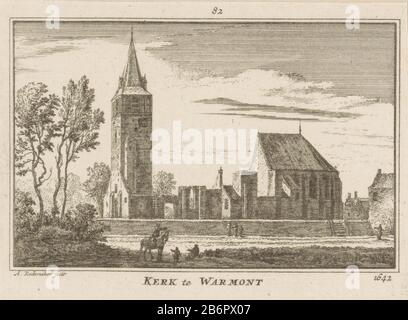 Gezicht op de kerk te Warmond, 1642 Kerk te Warmont 1642 (titel op Object) Gezicht op de nel 1591 deels verwoeste kerk te Warmond, in de situatie omstreeks 1642. Op de voorgrond enkele figuren, Foto Stock