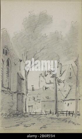 Gezicht op een kerkplein Vista di una chiesa quadrato tipo di oggetto: Foglio di Sketchbook numero articolo: RP-T 1996-11-42 (V) etichettatura / marchio: Nota a colori Descrizione scritta a mano: Vista di una piazza con una parte di una chiesa. Inoltre, alberi e case. Foglio 42 verso da uno schizzo-58 bladen. Produttore : relatore: Adrianus Evers Luogo di produzione: The Netherlands Data: CA. 1828 - 1897 caratteristiche Fisiche: Matita, materiale di gedoezeld: Matita di carta Tecnica: Doezelen Soggetto: Chiesa (esterno) architettura civica; edifici; sietingssquare, luogo, circo, ecc. Foto Stock