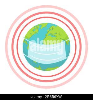 Coronavirus 2019-ncov influenza mondiale pandemia pericolo. Concetto di virus che attacca il mondo. Illustrazione Vettoriale