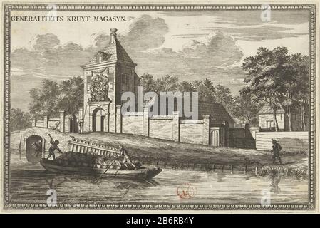 Gezicht op het Generaliteits Kruitmagazijn van de Staten van Holland Generaliteits Kruyt-magasyn (titel op Object) Vista Della Generalità Munizioni Dump gli Stati d'Olanda, situato nel basso Abtswoudse polder a sud di Delft. Su contenitori di spezie del razzo sono trasportati attraverso l'acqua. Produttore : printmaker: Coenraet Decker (attribuito a) Editore: Peter Smith (possibile) Editore: Arnold Bon (possibile) Editore: Pieter Mortier (i) (possibile) Editore: Amsterdam Editore: Amsterdam Editore: Delft Editore: Amsterdam Data: 1678 - 1703 Materiale: Paper Tecnica: Foto Stock
