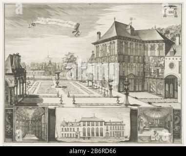 Gezicht op het Rubenshuis te Antwerpen Gezicht op huis Hilwerue te Antwerpen Parties de la maison Hilwerue Aanvers 1692 (titel op Object) Vista della casa di Rubens ad Anversa nel 1692. Vista sul retro e sul giardino e decorata con statue e fregi posteriori. In fondo a tre immagini più piccole dell'interno della cappella, la vista frontale dell'alloggio e uno degli interni della zona notte con koepel. Produttore : tipografia: Jacobus Harrewijn (indicato sull'oggetto) tipografia: François Harrewijn (respinto l'attribuzione) al disegno di: Jacques van Croes (possibile) Luogo produzione Foto Stock